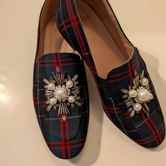 J CREW Women's Plaid Loafers with Embellishments | 6M - Picture 2 of 5